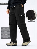 Twin Fold Pocket Black Baggy Fit Cargo