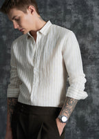 100% Linen Off-White Classic Stripe Shirt