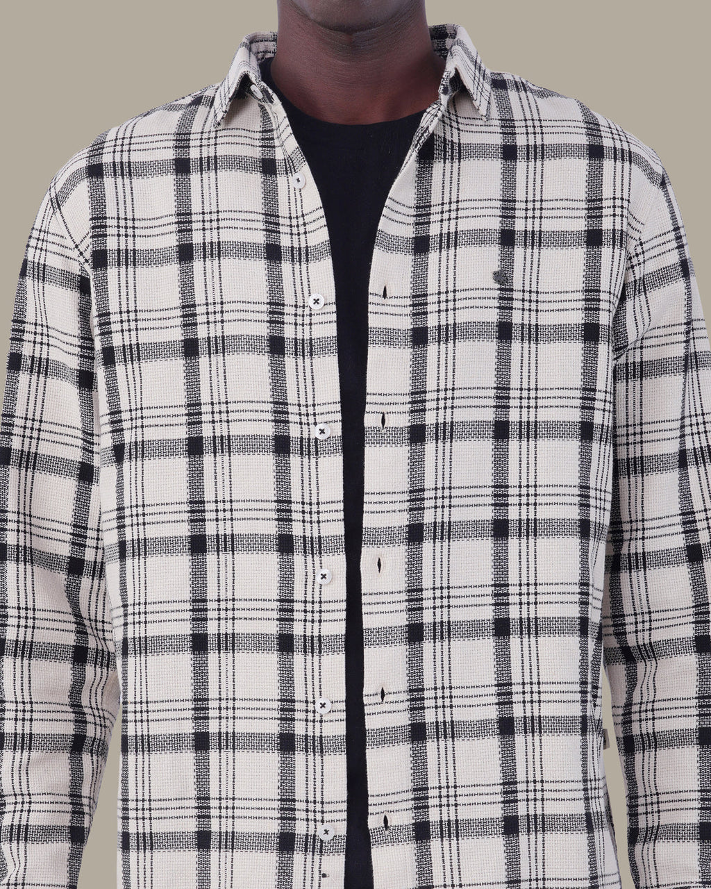 Light Grey and Navy Plaid 100% Cotton Poplin Button-Up Shirt