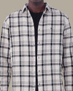 Light Grey and Navy Plaid 100% Cotton Poplin Button-Up Shirt
