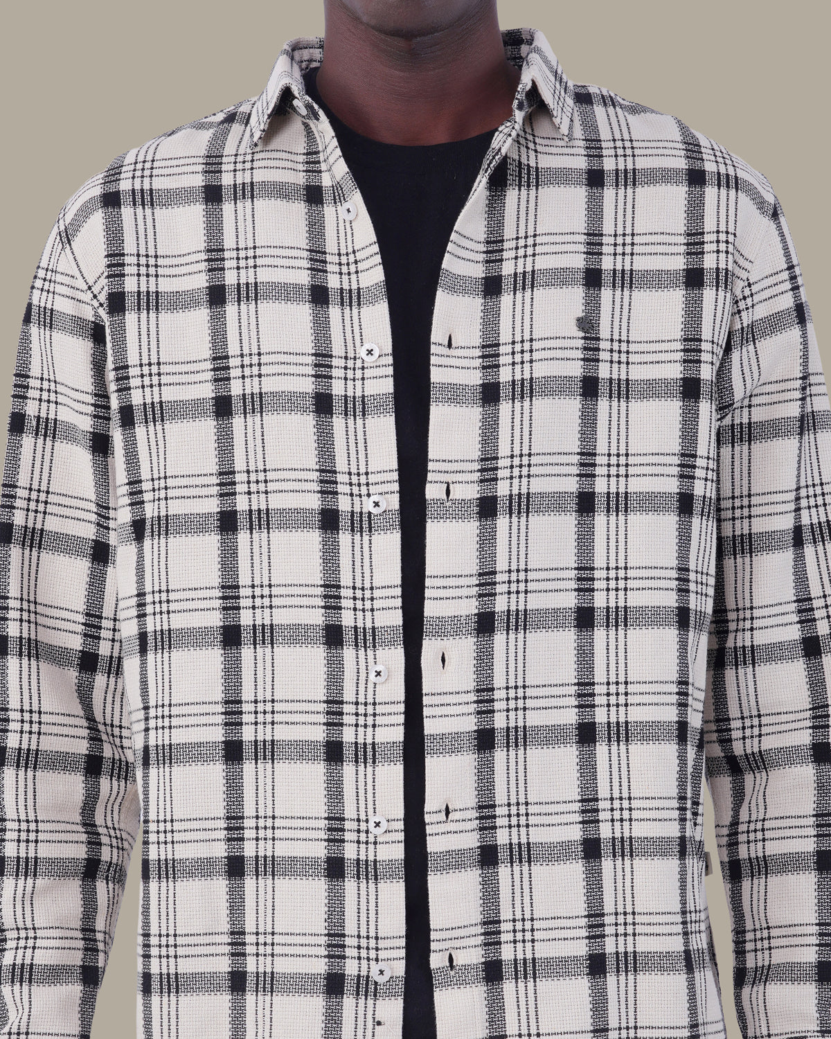 Light Grey and Navy Plaid 100% Cotton Poplin Button-Up Shirt