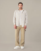 Light Gray and Yellow Checkered 100% Cotton Slub Weave Shirt