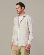 Light Gray and Yellow Checkered 100% Cotton Slub Weave Shirt