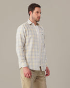 Light Gray and Yellow Checkered 100% Cotton Slub Weave Shirt