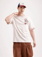 Placement Printed Oversized T-Shirt   |  Beige