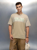 Washed Graphic Printed Oversized Fit T-Shirt | Khaki