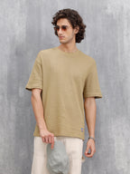 Textured Oversized Crew Neck T-Shirt | Khaki