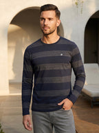 Slim Fit Printed Striped T-Shirt | Navy Blue