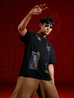 Samurai multi-print oversized T-shirt | Black