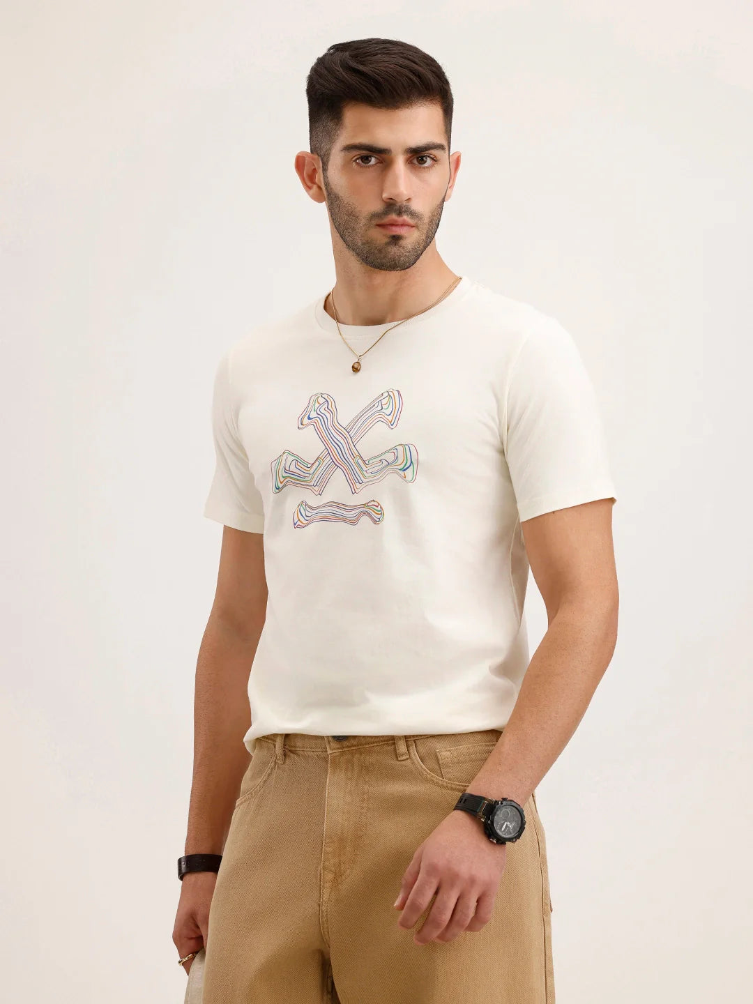 Slim Fit Placement Printed T-Shirt | Off White
