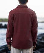 Wine Structured Knit Shirt With Pockets