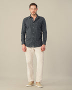 Charcoal Gray Plaid Dobby Check Linen Plus Blend Shirt