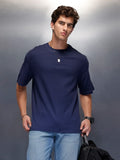 Solid Textured T-Shirt   |  Navy Blue