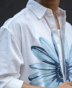 White Printed Boxy Lightweight Shirt 100% Cotton