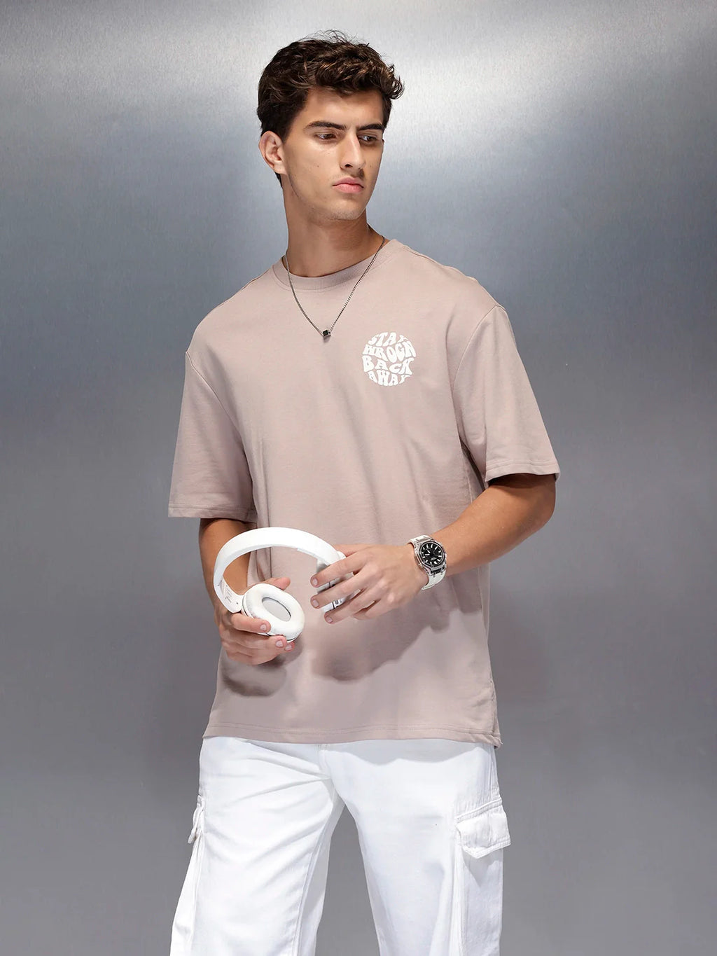 Men’s oversized graphic tee | Beige