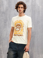 Zen Inspired Chest Print Graphic Crew Neck T-Shirt  |  Yellow