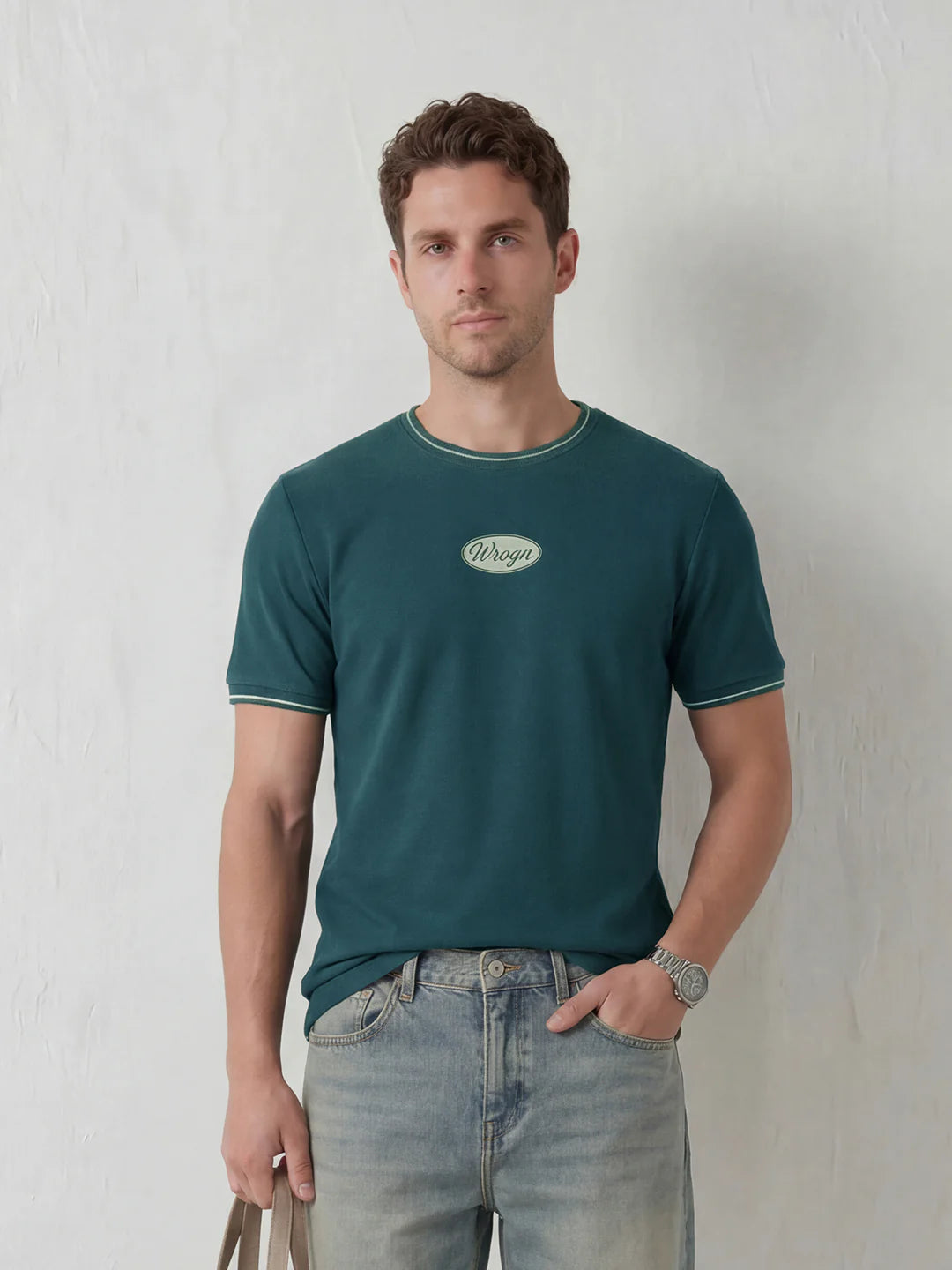 Men’s Retro Popcorn Textured Slim Fit T-Shirt | Dark Blue