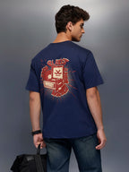 Classic Oversized Back Printed T-Shirt   |  Navy Blue