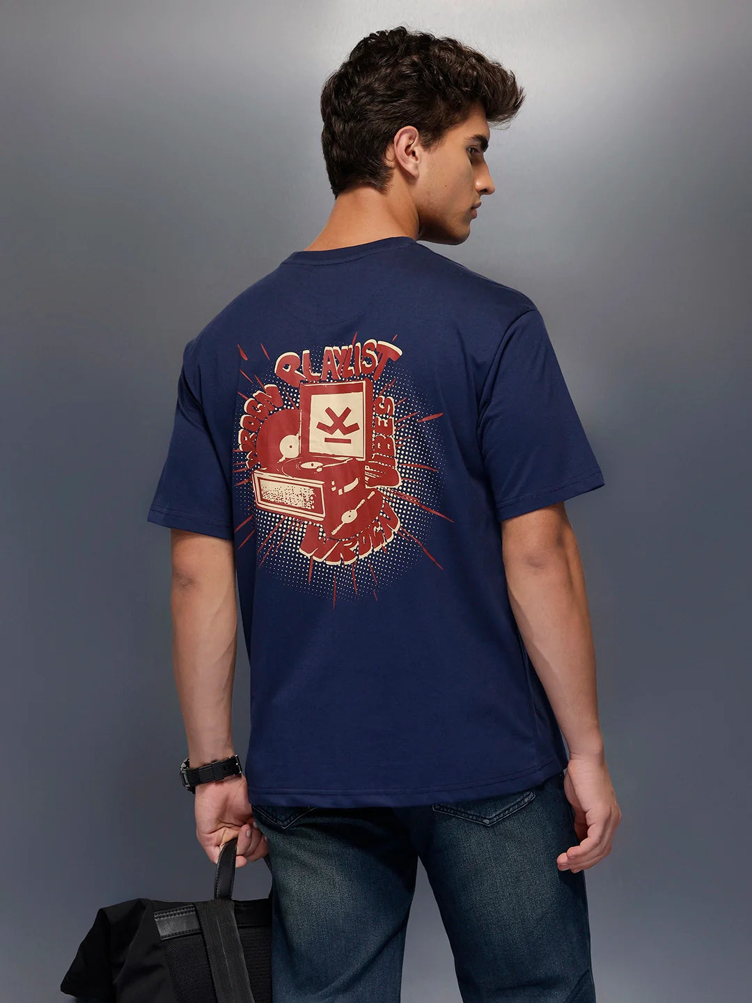 Classic Oversized Back Printed T-Shirt   |  Navy Blue