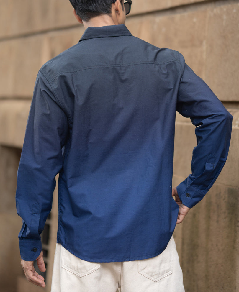 Dark Navy Ombre Print Shirt 100% Cotton