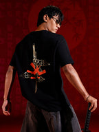 Puff print chest motif oversized tshirt | Black