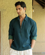 Teal Blue Tinted Zipper Shirt