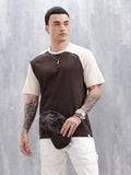 Wrogn Men's Casual Colorblocked T-Shirt  | Brown