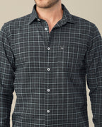 Charcoal Gray Plaid Dobby Check Linen Plus Blend Shirt