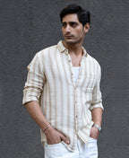 Cream & Beige Structured Stripe Shirt 100% Cotton