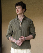 Dark Olive Washed Zipper Shirt