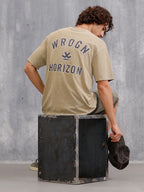 Washed Printed Oversized Fit Pure Cotton T-Shirt | Khaki