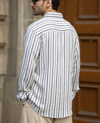 White Linen Blend Stripe Shirt