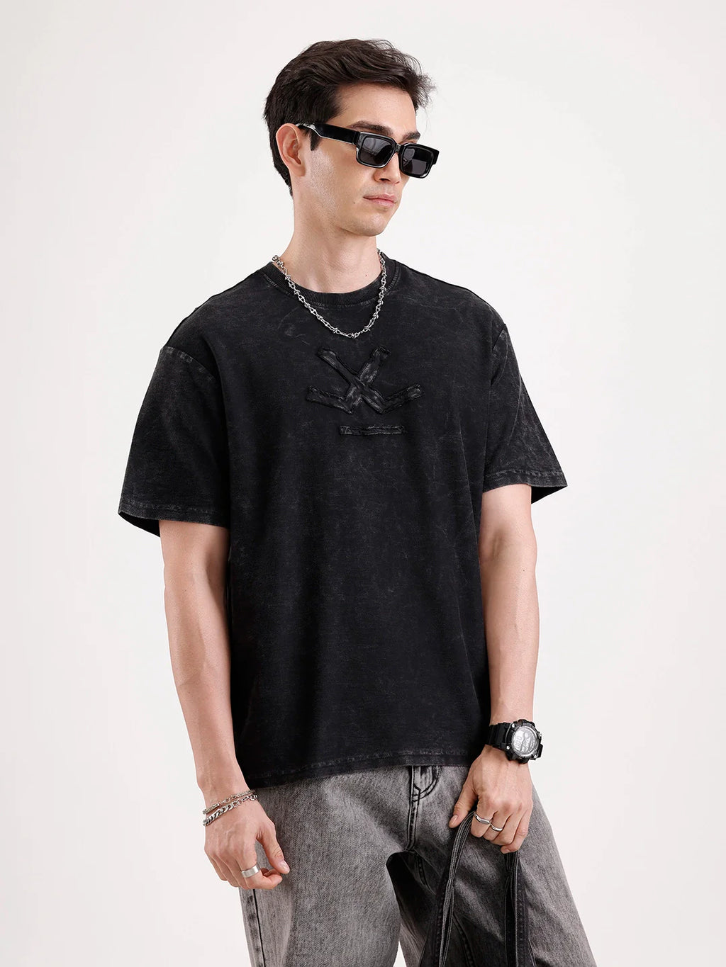 Washed Embroidery Patch T-Shirt   |  Black