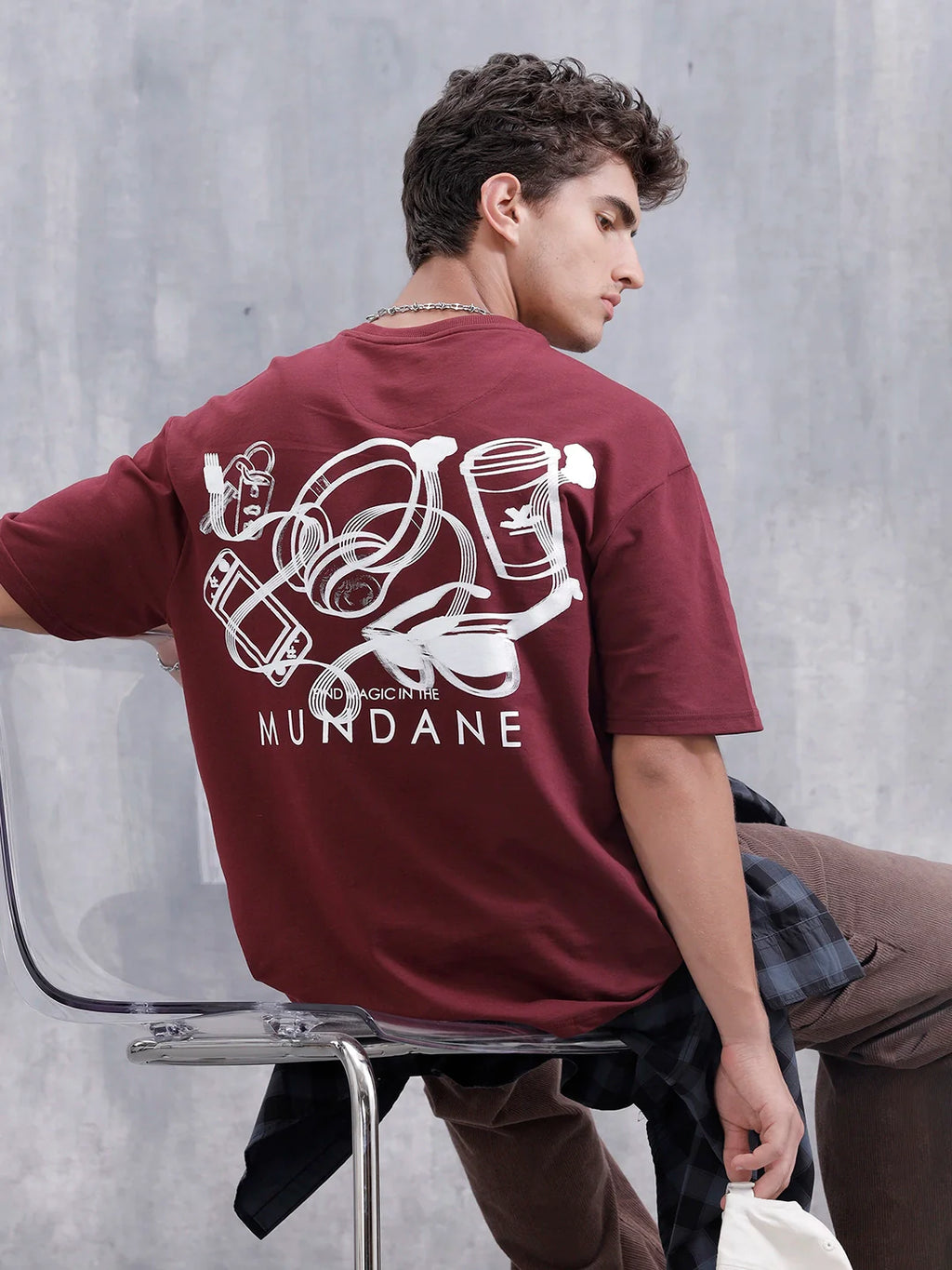 Mundane Objects Inspired Oversized Fit Back Print T-Shirt | Maroon