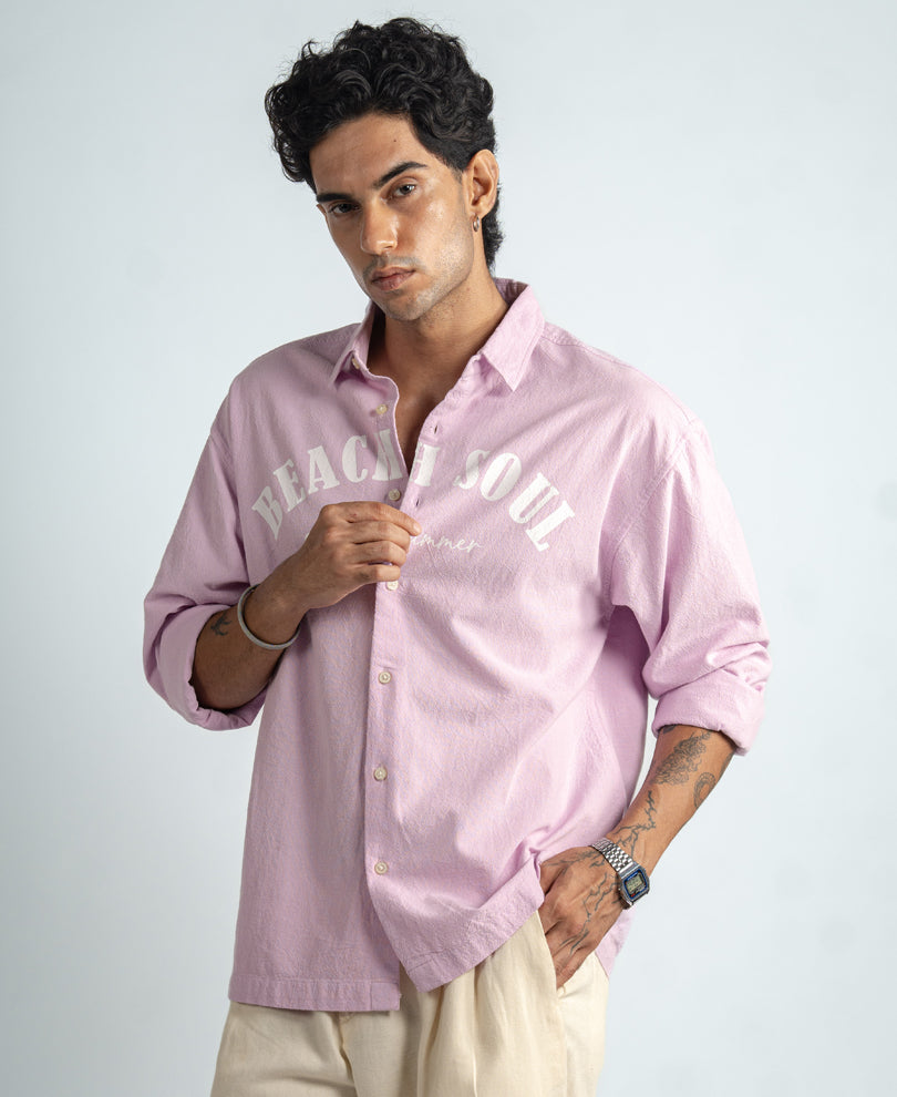 Pastel Pink Structured Printed Shirt