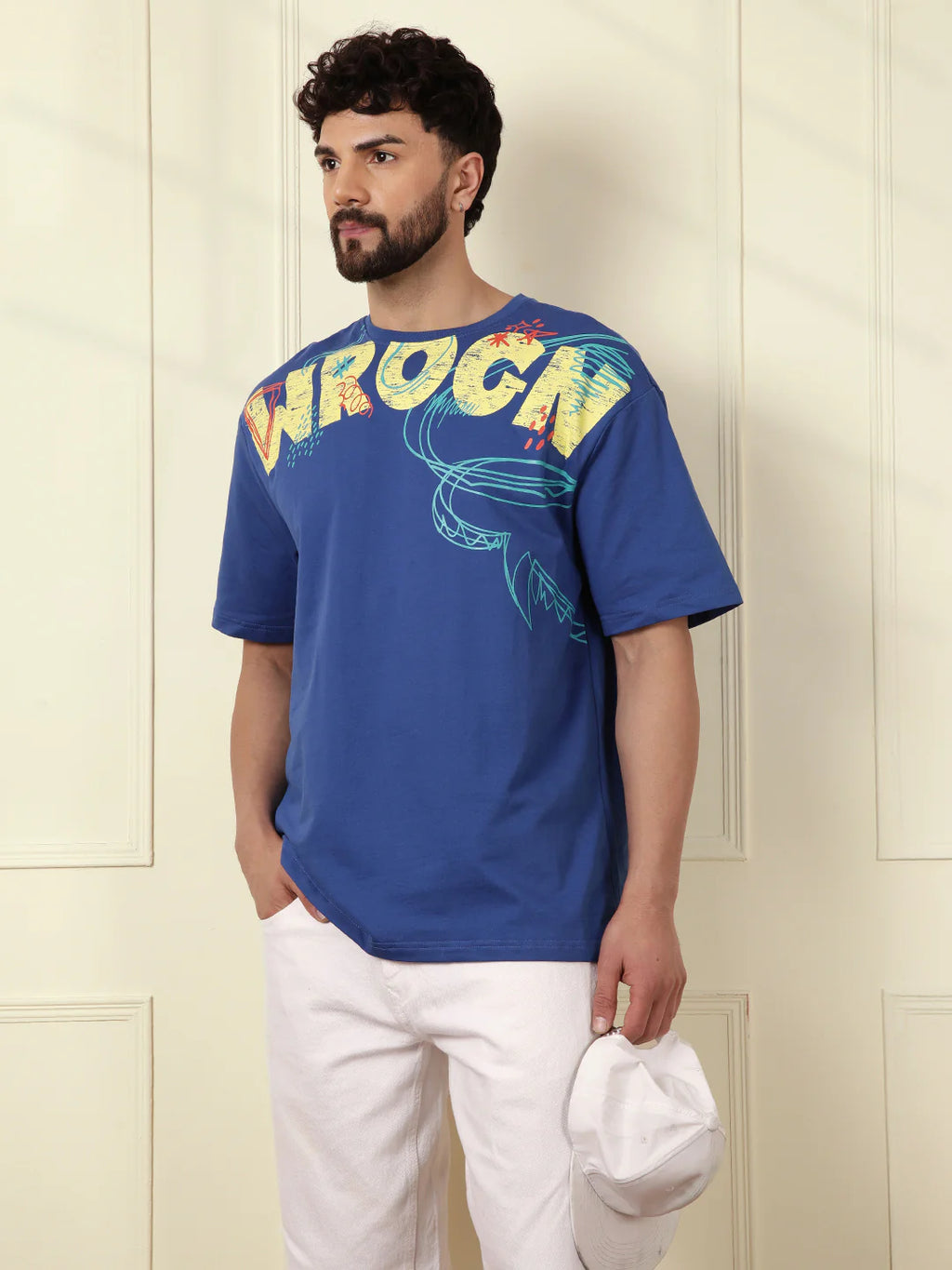 Heavy GSM Placement Print T-Shirt | Blue