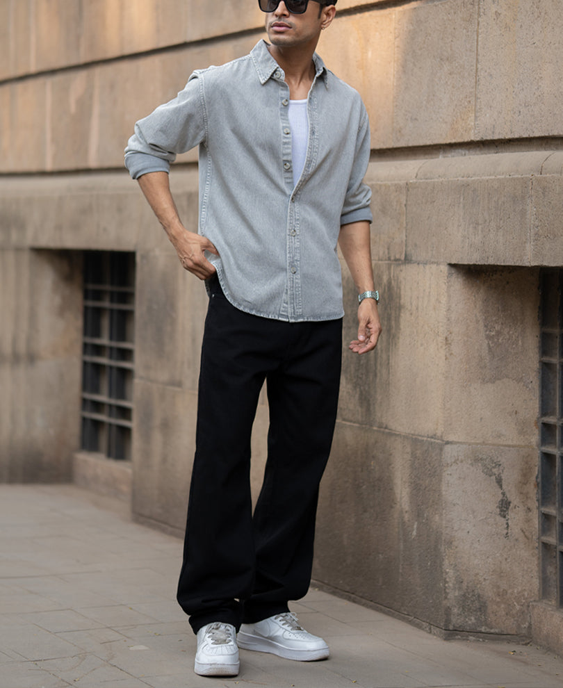 Grey Washed Denim Shirt