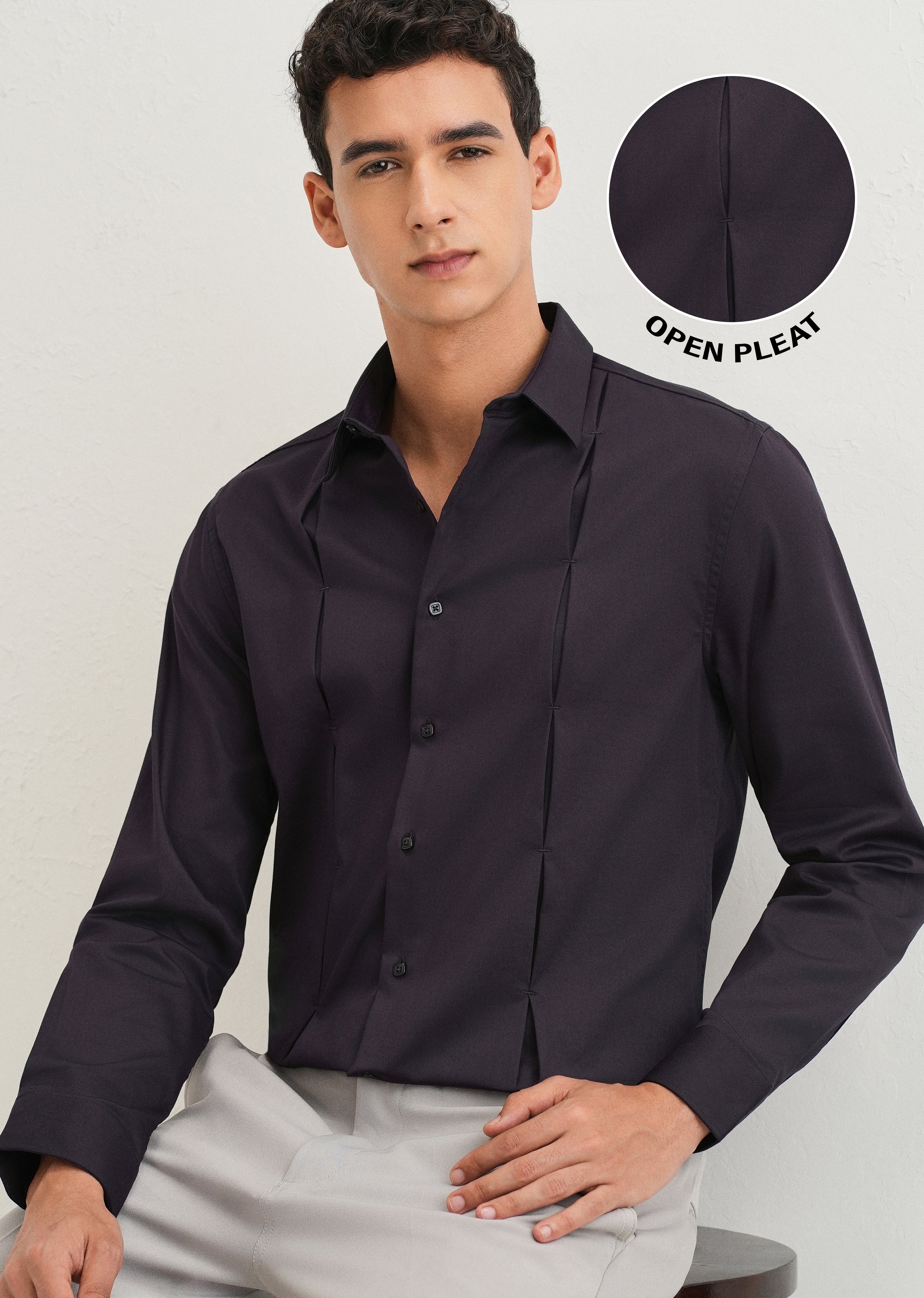 Dark Purple Front Panel Open Pleat shirt