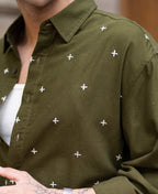 Olive Embroidered Lightweight Shirt