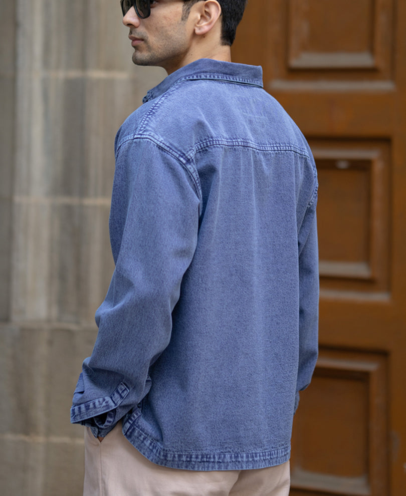 Blue Overdyed Twill Shirt 100% Cotton