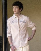 Beige Seersucker Printed Stripe Shirt