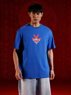 Samurai mask print oversized tshirt | Blue