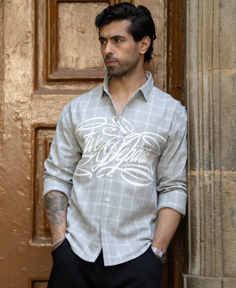 Grey Printed Checks Shirt