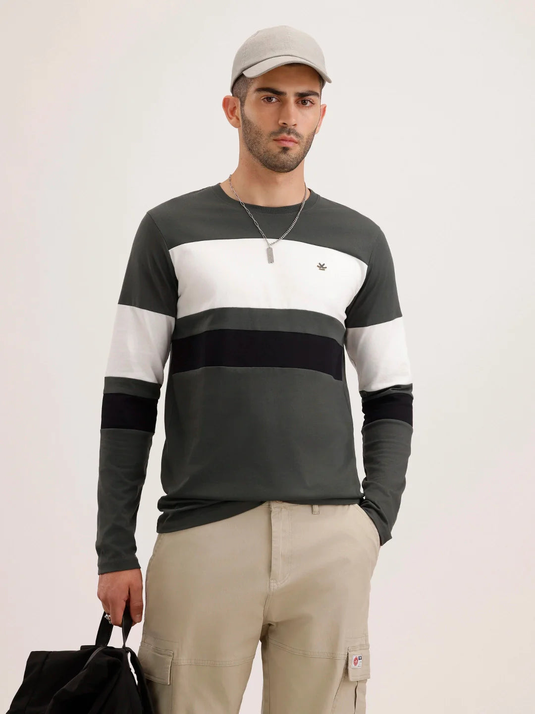 Slim Fit Cut & Sew Long Sleeved T-Shirt | Olive