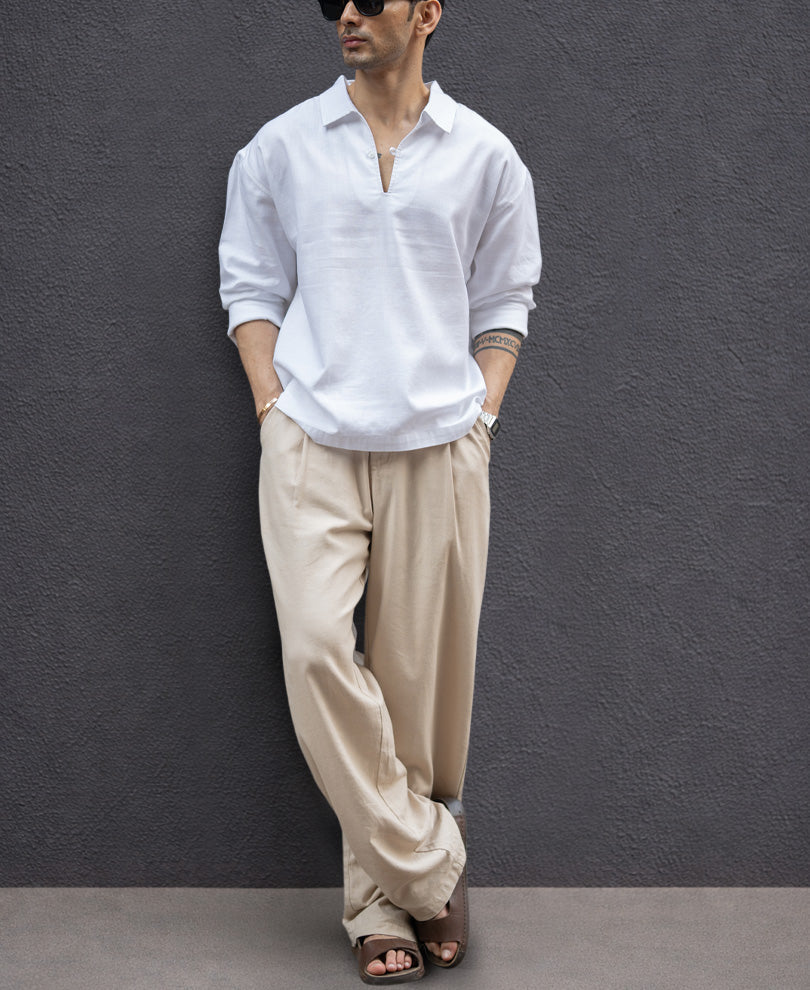 White Lightweight Structured Kurta Shirt 100% Cotton