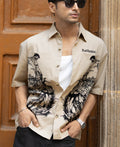 Beige Cowboy Print Boxy Shirt 100% Cotton