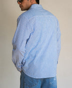 Blue Seersucker Embroidery Stripe Shirt 100% Cotton