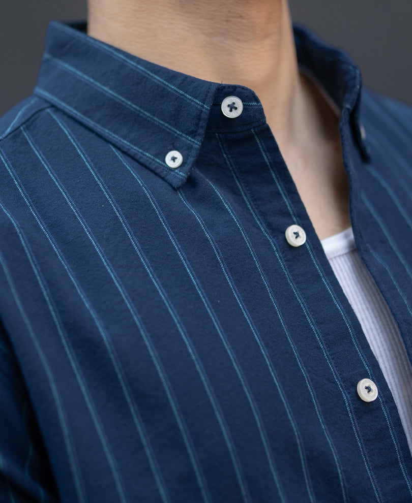 Navy Oxford Stripe Shirt 100% Cotton