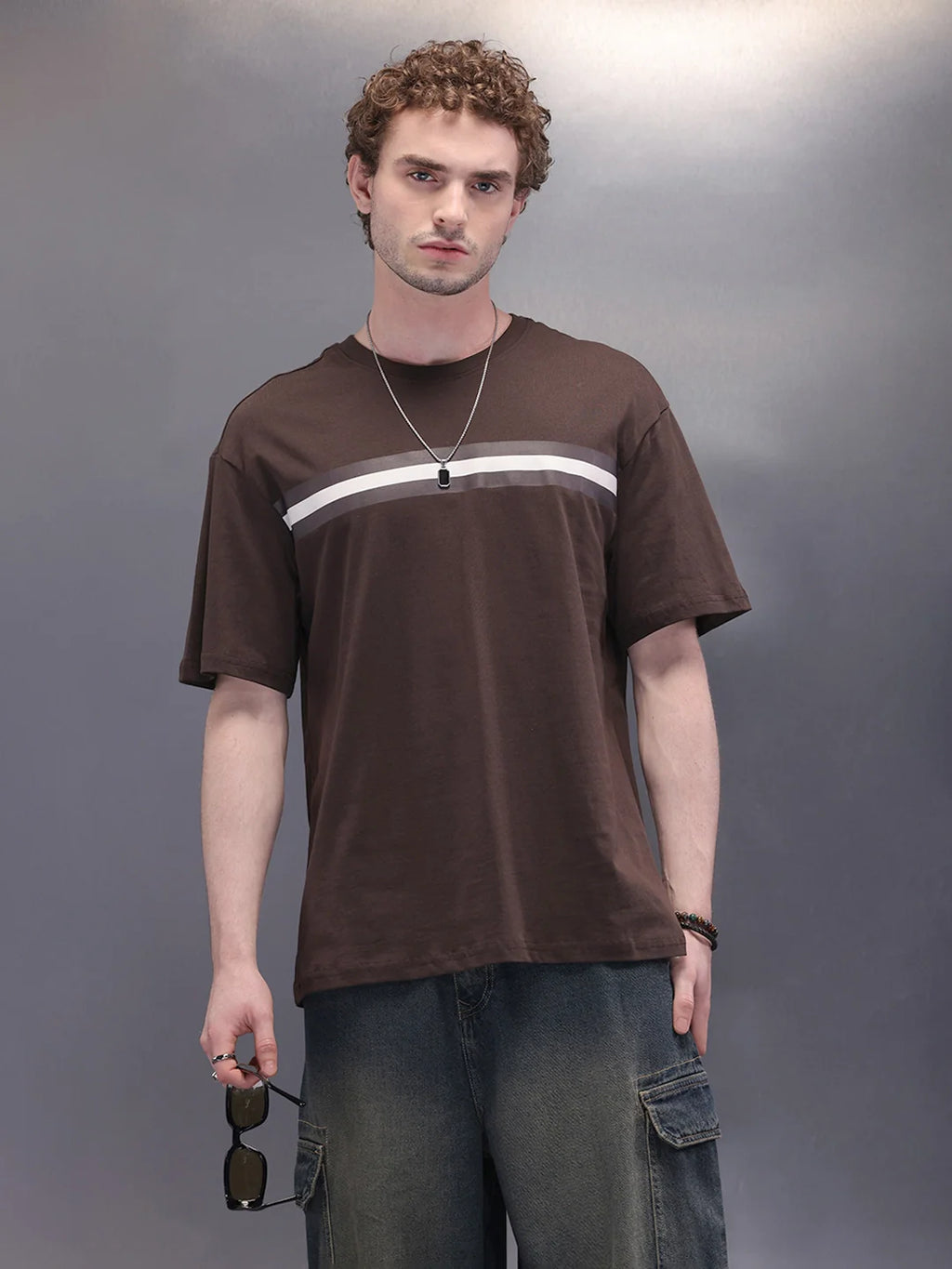 Placement Printed Oversized T-Shirt | Dark Brown