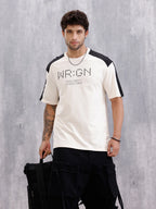Graphic Printed Oversized Fit Cut &Sew T-Shirt | Beige